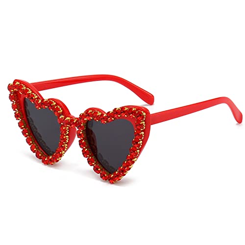 YAMEIZE 70s Trendy Strass Herz Sonnenbrille - für Frauen Männer Liebe Rhinestone Herz Shaped Diamant UV400 Party Fahren von YAMEIZE