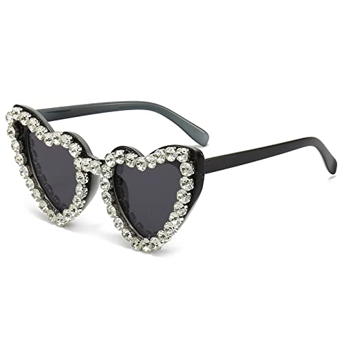 YAMEIZE 70s Trendy Strass Herz Sonnenbrille - für Frauen Männer Liebe Rhinestone Herz Shaped Diamant UV400 Party Fahren von YAMEIZE