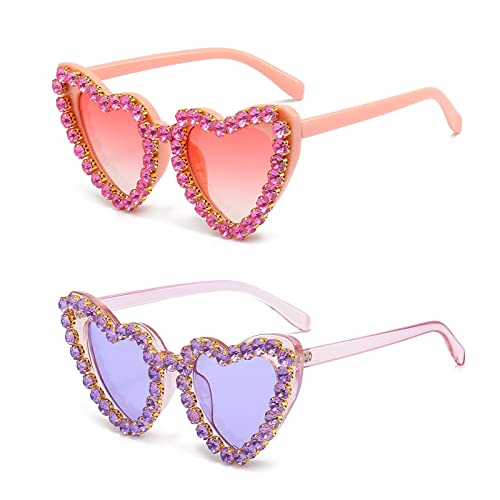 YAMEIZE 70s Trendy Strass Herz Sonnenbrille - für Frauen Männer Liebe Rhinestone Herz Shaped Diamant UV400 Party Fahren von YAMEIZE