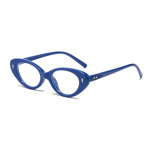 YAMEIZE Cat Eye Ovale Blaulicht Blockie Brille -für Damen Herren Kleine Runde Blaulicht Brillen Computer Gaming Brille (Blau Klar) von YAMEIZE
