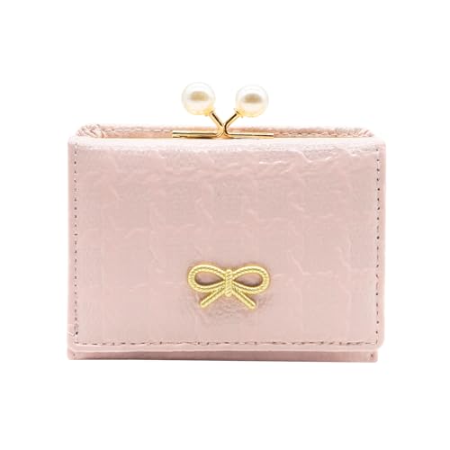 YAMEIZE Geldbeutel Damen Portmonee Klein Geldbörse Portemonnaie Süße Schleife Dreifach Gefaltete PU Leder Portemonnee Kartenhalter mit Münzfach Rosa für Mädchen von YAMEIZE