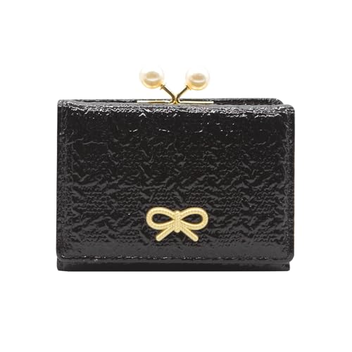 YAMEIZE Geldbeutel Damen Portmonee Klein Geldbörse Portemonnaie Süße Schleife Dreifach Gefaltete PU Leder Portemonnee Kartenhalter mit Münzfach Rosa für Mädchen von YAMEIZE