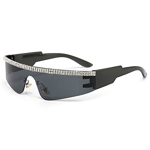 YAMEIZE Futuristische Sonnenbrille Zyklop Damen Y2k-Sport Diamant Coole UV400 Schutz Wraparound Schnelle Rave Sonnenbrille Schwarz von YAMEIZE