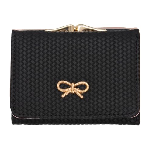 YAMEIZE Geldbeutel Damen Klein Geldbörse Portemonnaie Süße Dreifach Gefaltete Geldbörse aus Schmalem PU Leder mit Schleife und Kartenhalter Münzbörsen Mädchen von YAMEIZE