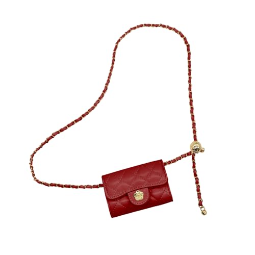 YAMEIZE Gürteltasche aus PU-Leder für Damen – Crossbody-Hüfttasche, Bauchtasche, abnehmbare Gürtelkette, Damen-Abend-Mini-Handtasche, Rot # 11,9 x 6,9 cm von YAMEIZE