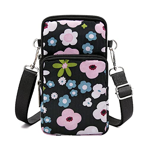 YAMEIZE Handy Umhängetasche Damen Kleine Geldbörse-Handytasche Kartenfächer Brieftasche Schultertasche Pinke Blume von YAMEIZE