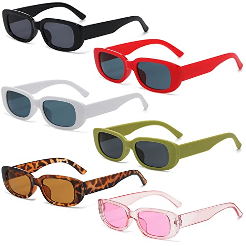 YAMEIZE Klassisch 6Pack Rechteck Sonnenbrille für Damen Herren Retro 90er Jahre Quadratisch Rahmen Schwarz Schatten UV400 Schutz Brillen Fahren von YAMEIZE