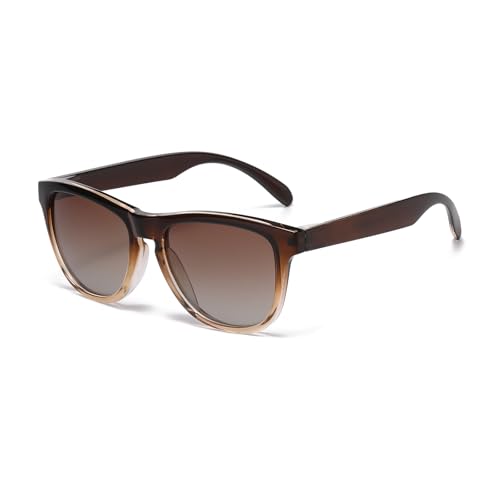 YAMEIZE Klassische Stil Quadratische Sonnenbrille für - Damen Herren Rechteck Cat Eyes UV400 Schutz Fahren im Freien (Braun Hellbraun) von YAMEIZE
