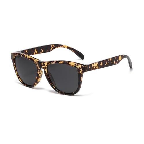 YAMEIZE Klassische Stil Quadratische Sonnenbrille für - Damen Herren Rechteck Cat Eyes UV400 Schutz Fahren im Freien (Gelb Leopard grau) von YAMEIZE
