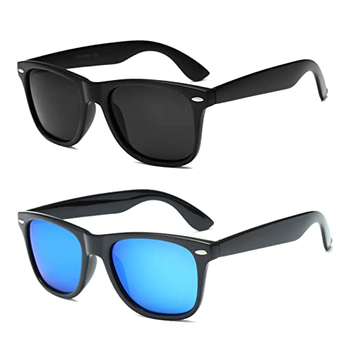 YAMEIZE Klassische rechteckige polarisierte Sonnenbrille für Damen und Herren, quadratisch, schwarz, Retro-Schattierung, UV400-Schutz, Fahren im Freien, schwarz/blau von YAMEIZE
