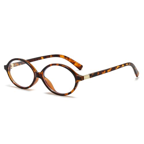 YAMEIZE Kleine Ovale Blaulicht Brille Damen Herren Retro Blaufilter Gaming Computer Brille Leopard Klar von YAMEIZE