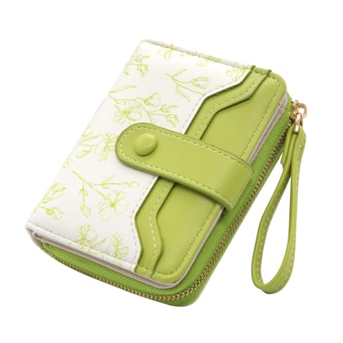 YAMEIZE Leder Geldbeutel Damen Klein Geldbörse Kurzformat Portemonnaie Süße Blume mit Handschlaufe Reißverschluss Geldbörse Schmalem Kartenhalter Münzfach Brieftasche Mädchen von YAMEIZE