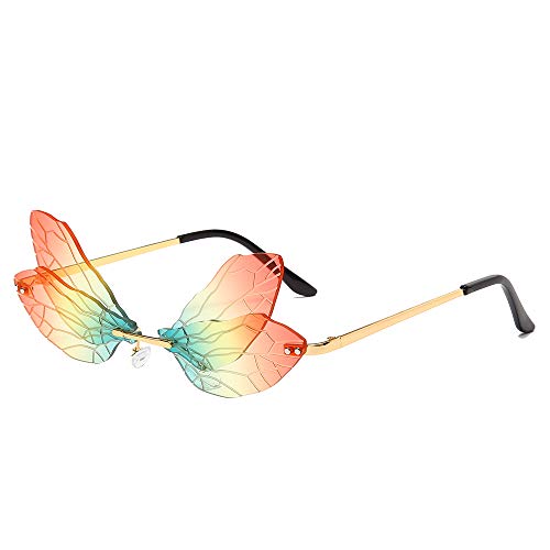 YAMEIZE Libelle Dragonfly Sonnenbrille Randlos Schmetterling - Brillen für Damen Herren UV400 Schutz Trendy Personality Party Schmetterling Metall Fram Brillen von YAMEIZE