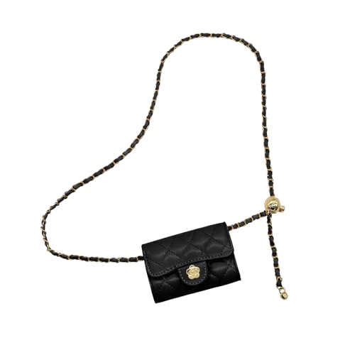 YAMEIZE Mini PU Leder Kette Gürteltasche für Damen Gesteppte Taille Geldbörse Crossbody Gürteltasche Abnehmbare Gürtelkette von YAMEIZE