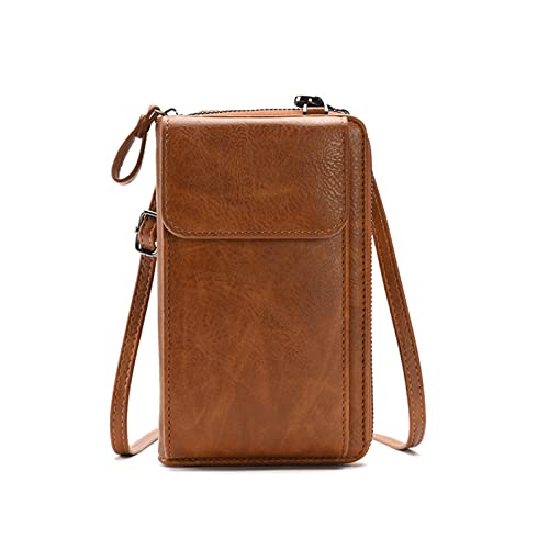 YAMEIZE Mini Umhängetasche Damen Klein Geldbörse Brieftasche mit Kartenlose Crossbody Braun von YAMEIZE