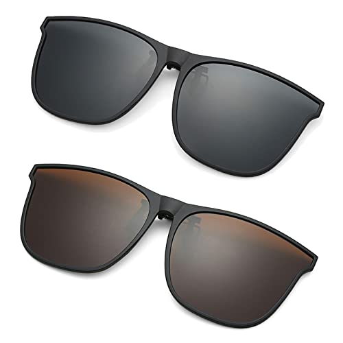 YAMEIZE Modische polarisierte Clip-On-Sonnenbrille für Männer und Frauen UV400-Schutz Flip-Up-Brille im Freien (Grau+Tea) von YAMEIZE