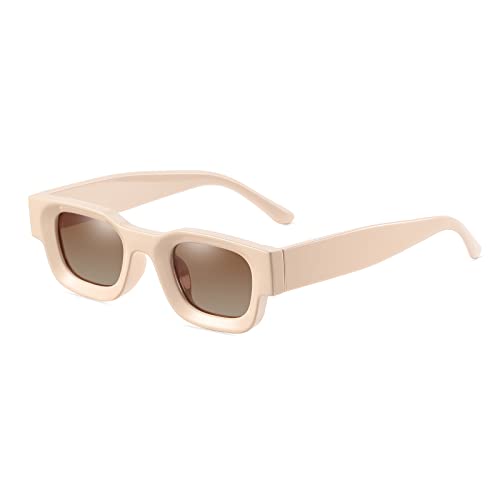 YAMEIZE Modische rechteckige Sonnenbrille für Damen Herren UV400-Schutz kleine Brille im Freien (Rosa Braun) von YAMEIZE