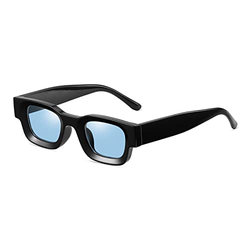YAMEIZE Modische rechteckige Sonnenbrille für Damen Herren UV400-Schutz kleine Brille im Freien (Schwarz Blau) von YAMEIZE