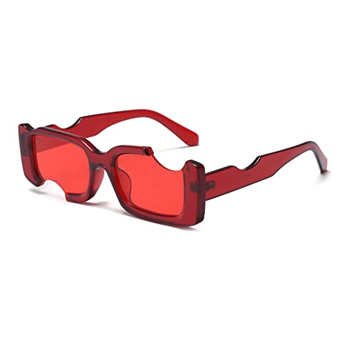 YAMEIZE Modische rechteckige Sonnenbrille für Damen und Herren UV400-Schutz im Freien (Roter Rahmen) von YAMEIZE