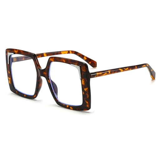 YAMEIZE Oversized Blaulichtfilter Brille für Damen Retro Übergröße Quadrat Groß Rahmen Blaulichtfilter Anti Blaulicht Brille Computerbrille Lesebrille von YAMEIZE