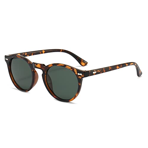 YAMEIZE Polarisiert Sonnenbrille Damen Runde Retro-Klassisch Vintage Kreis mit UV400 Schutz Sonnenbrille für Fahren Laufen Angeln Leopard Grün von YAMEIZE