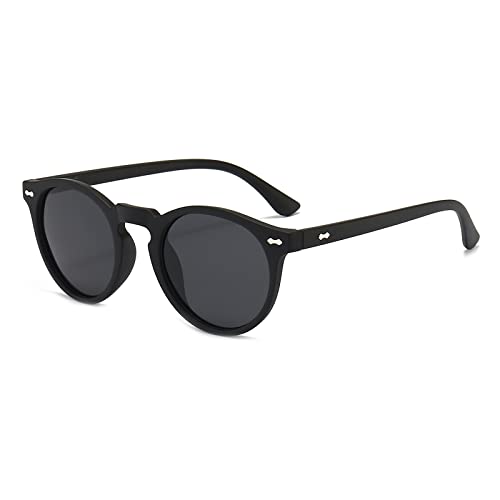 YAMEIZE Polarisiert Sonnenbrille Damen Runde Retro-Klassisch Vintage Kreis mit UV400 Schutz Sonnenbrille für Fahren Laufen Angeln Schwarz Grau von YAMEIZE