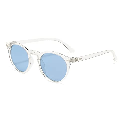 YAMEIZE Polarisiert Sonnenbrille Damen Runde Retro-Klassisch Vintage Kreis mit UV400 Schutz Sonnenbrille für Fahren Laufen Angeln Transparent Blau von YAMEIZE