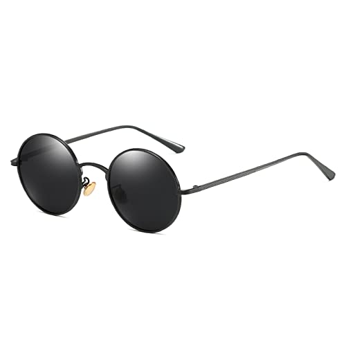 YAMEIZE Polarisiert Sonnenbrille Herren Vintage Rund-UV400 Schutz Metall Rahmen Runde Brille SchwarzSchwarzGrau von YAMEIZE