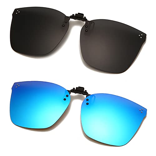 YAMEIZE Polarisierte Clip-on-Sonnenbrille Blendschutz UV400 Schutz Flip Up für Männer Frauen Fahren Sport im Freien (Grauer Film+Blauer Film) von YAMEIZE