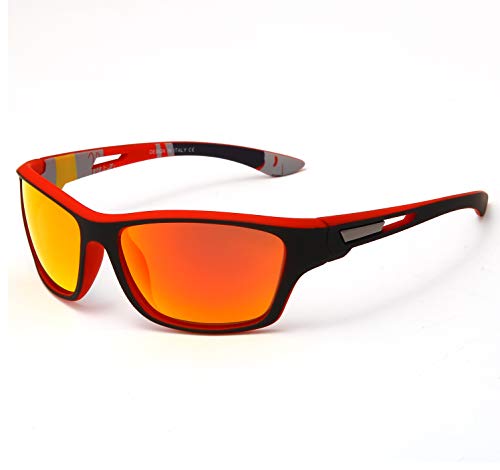 YAMEIZE Polarisierte Sonnenbrille Herren Damen UV400-Schutz Outdoor Sport für Baseball Laufen Radfahren Angeln Wandern Skifahren Golf (Roter Rahmen Rot) von YAMEIZE