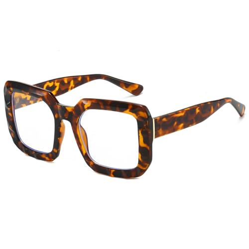 YAMEIZE Quadrat Blaulichtfilter Brille für Damen Retro Oversized Übergröße Groß Rahmen Blaulichtfilter Anti Blaulicht Brille Computerbrille Lesebrille von YAMEIZE