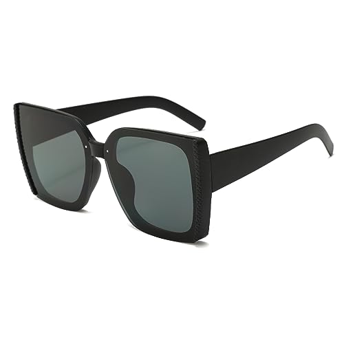 YAMEIZE Quadratische Sonnenbrille Überdimensionale für Damen und Herren Mode Trendige Quadratischem Rahmen Brille Schwarz Grau von YAMEIZE