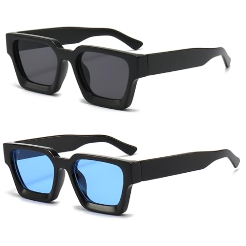 YAMEIZE Rechteckige Vintage Sonnenbrille Damen-Y2k mit UV400 Schutz Trendige Quadratischem Rahmen Schwarz Blau von YAMEIZE