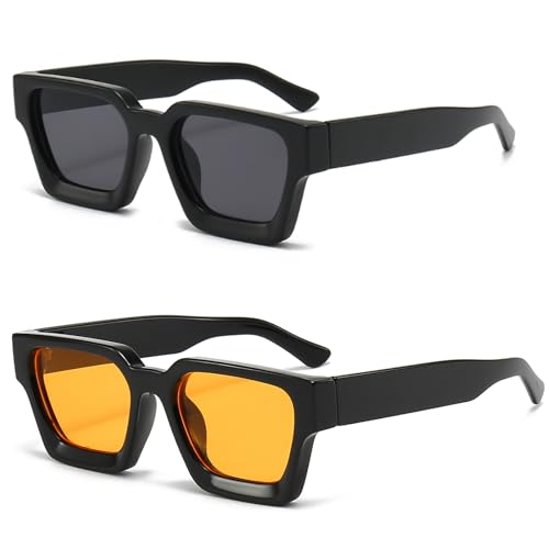 YAMEIZE Rechteckige Vintage Sonnenbrille Damen-Y2k mit UV400 Schutz Trendige Quadratischem Rahmen Schwarz Orange von YAMEIZE