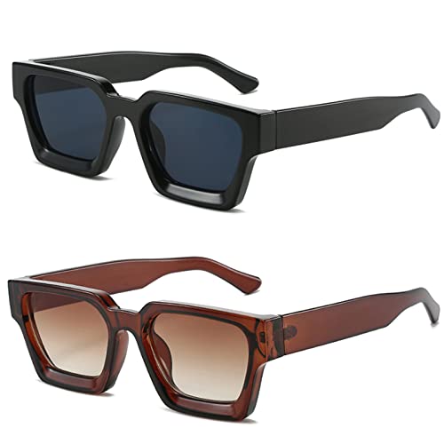 Sonnenbrille Damen Eckig Rechteckige Vintage Sonnenbrille Herren Retro mit UV400 Schutz Trendige Quadratischem Rahmen von YAMEIZE
