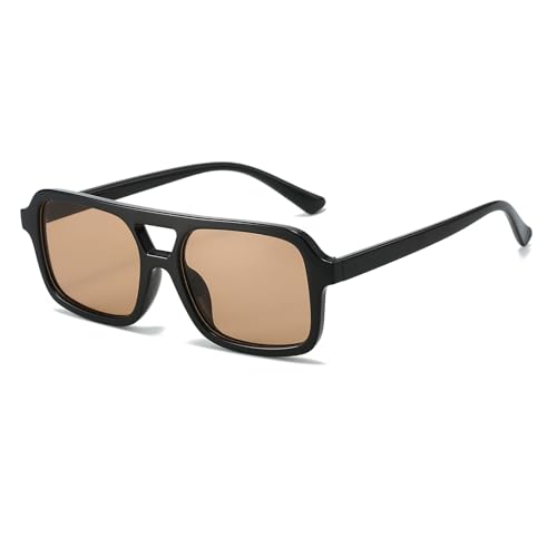 YAMEIZE Retro 70s Double Bridge Pilot - Rechteck Sonnenbrille für Damen Herren Vintage Style Quadratisch Eyewear UV400 Schutz Brille Autofahren Outdoor von YAMEIZE