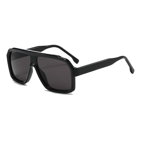 YAMEIZE Retro Doppel Brücke Rechteck Sonnenbrille- für Damen Herren Pilot Square Vintage Brillen UV400 Schutz Fahren Im Freien (Schwarz Grau) von YAMEIZE