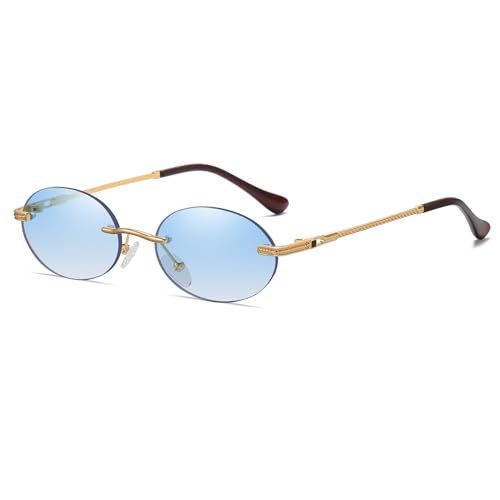 YAMEIZE Retro Klein Oval Metal Sonnenbrille - für Damen Herren Vintage Randlos Runde Kleine Brille Fahren Outdoor von YAMEIZE