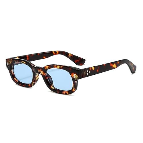 YAMEIZE Retro Kleine Rechteckige Sonnenbrille für Frauen Männer Vintage 90er Jahre Schmale Quadratische Sonnenbrille Dicker Rahmen (Schildpatt Blau) von YAMEIZE
