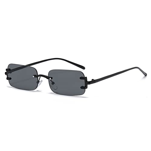 YAMEIZE Retro Kleiner Rahmen Metall Rechteck - Sonnenbrille für Frauen Männer Vintage Randlose Quadrat Kleine Brillen Fahren…, schwarz grau von YAMEIZE