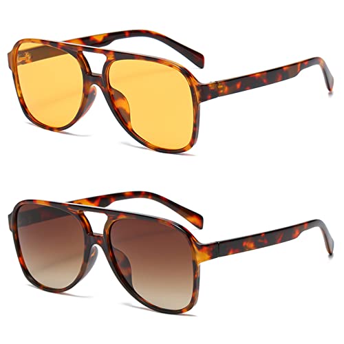 YAMEIZE Retro Nachtsicht Rechteckige Sonnenbrille für Damen Herren Quadratische Doppelsteg UV400 Schutzbrille zum Autofahren von YAMEIZE