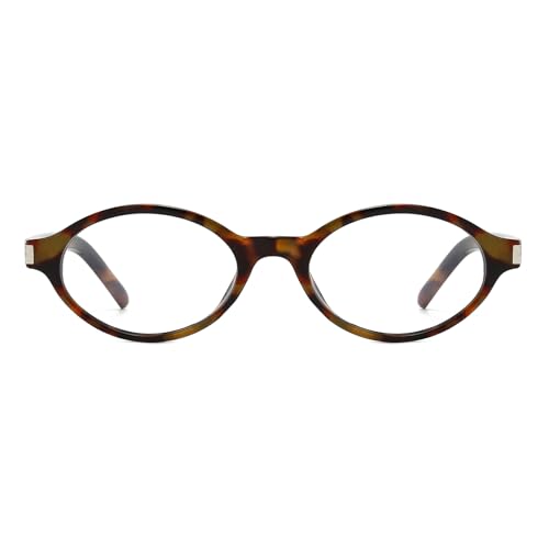 YAMEIZE Retro Oval Blaulicht Brille Damen Herren - Kleine Anti Blaulicht Brille Ovale Blaufilter Brille Gaming Brille (Leopard Klar) von YAMEIZE