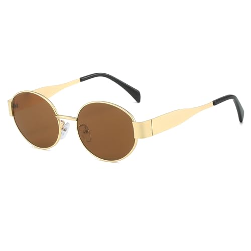 YAMEIZE Retro Oval Metall Rahmen Sonnenbrille - für Damen Herren Klassisch Rund UV400 Schutz Kleine Brillen Travel Fahren Outdoor von YAMEIZE