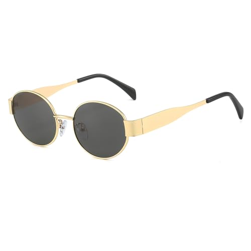 YAMEIZE Retro Oval Metall Rahmen Sonnenbrille - für Damen Herren Klassisch Rund UV400 Schutz Kleine Brillen Travel Fahren Outdoor von YAMEIZE