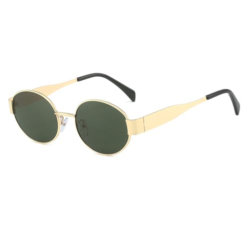 YAMEIZE Retro Oval Metall Rahmen Sonnenbrille - für Damen Herren Klassisch Rund UV400 Schutz Kleine Brillen Travel Fahren Outdoor von YAMEIZE