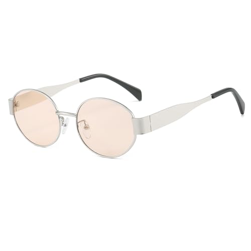 YAMEIZE Retro Oval Metall Rahmen Sonnenbrille - für Damen Herren Klassisch Rund UV400 Schutz Kleine Brillen Travel Fahren Outdoor von YAMEIZE