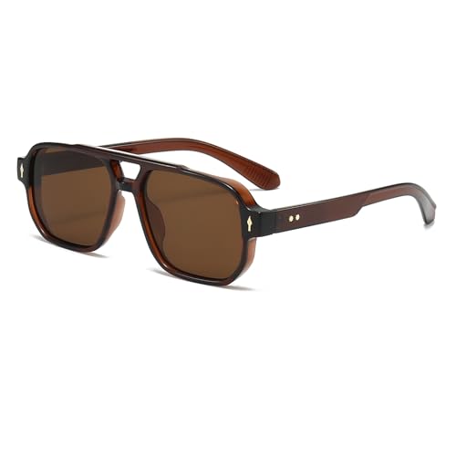 YAMEIZE Retro Pilot Double Bridge Rechteck - Sonnenbrille für Damen Herren Klassischer Style Quadrat Vintage Brillen UV400 Schutz Fahren Outdoor von YAMEIZE