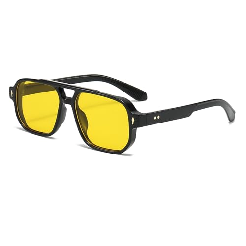 YAMEIZE Retro Pilot Double Bridge Rechteck - Sonnenbrille für Damen Herren Klassischer Style Quadrat Vintage Brillen UV400 Schutz Fahren Outdoor von YAMEIZE