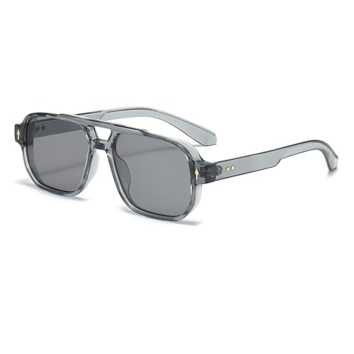 YAMEIZE Retro Pilot Double Bridge Rechteck - Sonnenbrille für Damen Herren Klassischer Style Quadrat Vintage Brillen UV400 Schutz Fahren Outdoor von YAMEIZE
