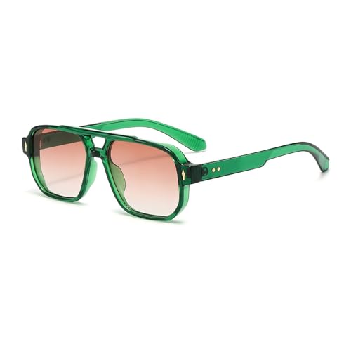 YAMEIZE Retro Pilot Double Bridge Rechteck - Sonnenbrille für Damen Herren Klassischer Style Quadrat Vintage Brillen UV400 Schutz Fahren Outdoor von YAMEIZE